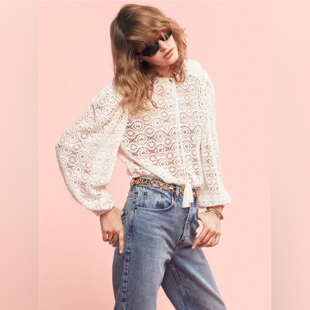 NWT $428 Frame Cotton Crochet Lace Blouse In Cream